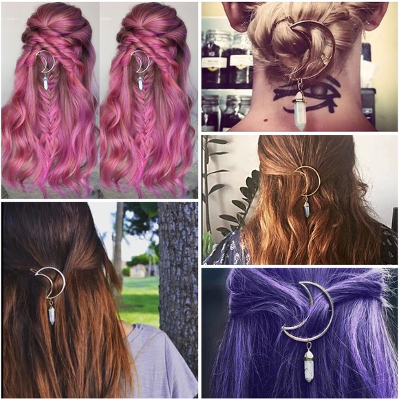 NWT Silver Crescent Moon Clear Crystal Barrette - Picture 5 of 5